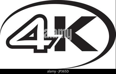 4k icon within an outline of oval isolated on white background. Stock Vector