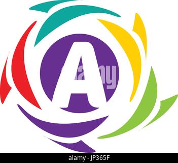 letter A logo within an colorful circle isolated on white background. Stock Vector