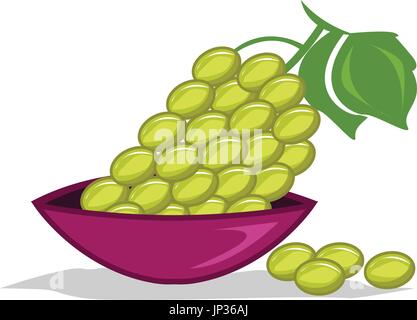 green grapes on dish icon. isolated on white background. Stock Vector