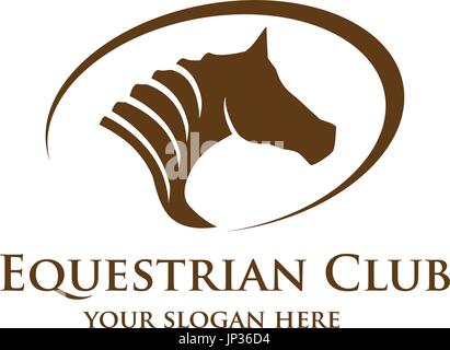 stylish horse head logo within an outline of oval. isolated on white background. Stock Vector