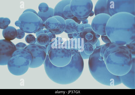 Abstract blue organic liquid or glass bubble particles. 3D rendering Stock Photo
