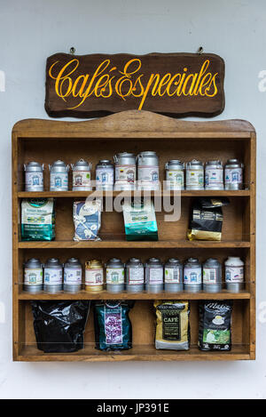 Samplers of local coffee in display. Colombia, South America Stock Photo