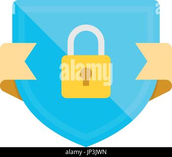 Security badge icon with shield and padlock. Modern flat vector illustration. Stock Vector
