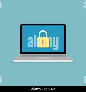Padlock icon on computer screen. Web security modern flat vector illustration. Stock Vector