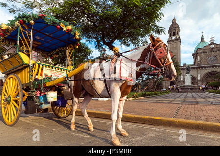 Kalesa at Manila Cathedral, Intramuros, Philippines Stock Photo