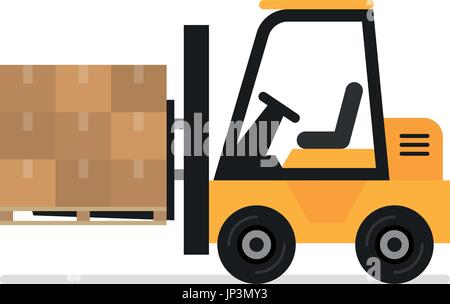 Forklift flat vector icon. Illustration of forklift truck is raising a pallet. Stock Vector