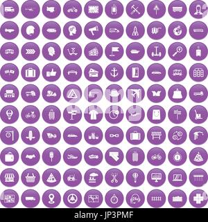 100 delivery icons set purple Stock Vector