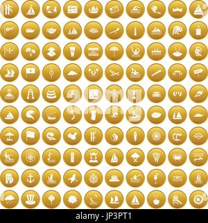 100 sailing vessel icons set gold Stock Vector