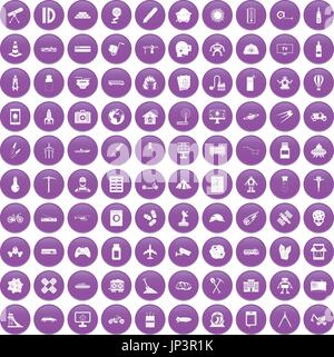 100 development icons set purple Stock Vector