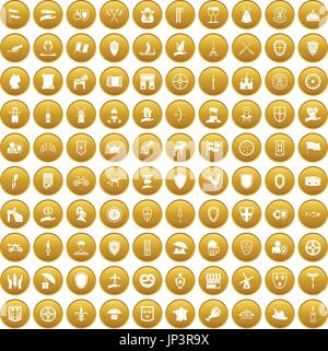 100 shield icons set gold Stock Vector