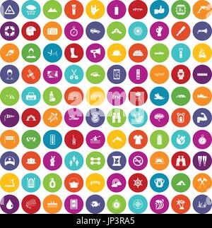 100 rafting icons set color Stock Vector