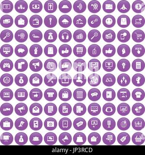 100 digital marketing icons set purple Stock Vector
