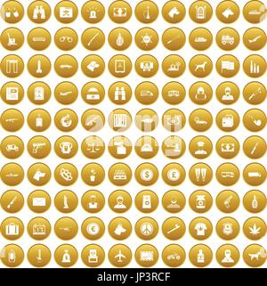100 smuggling icons set gold Stock Vector