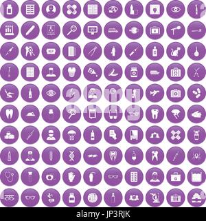 100 doctor icons set purple Stock Vector