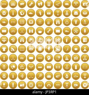 100 sport journalist icons set gold Stock Vector