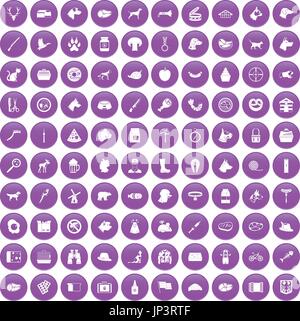 100 dog icons set purple Stock Vector