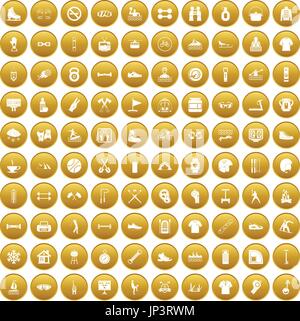 100 sport life icons set gold Stock Vector