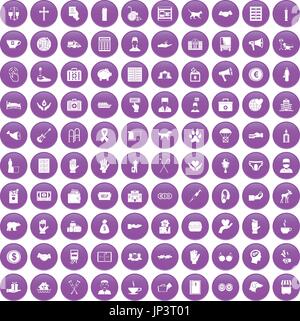100 donation icons set purple Stock Vector
