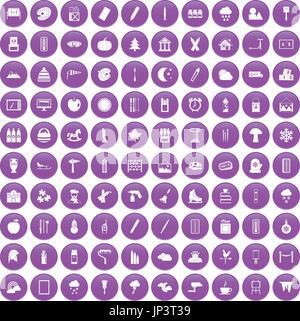 100 drawing icons set purple Stock Vector