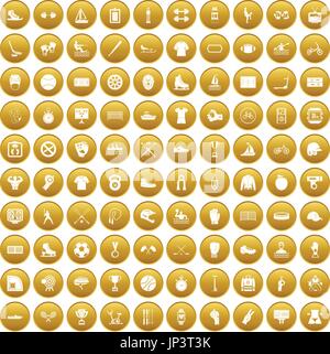 100 sport team icons set gold Stock Vector