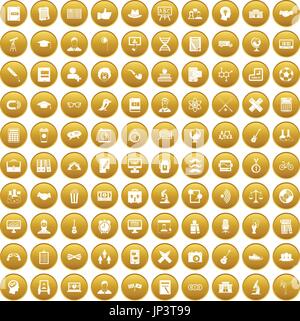 100 student icons set gold Stock Vector
