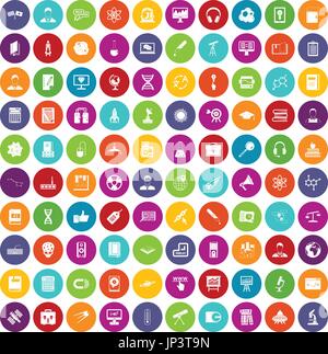 100 researcher science icons set color Stock Vector