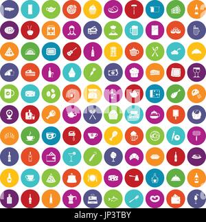 100 restaurant icons set color Stock Vector