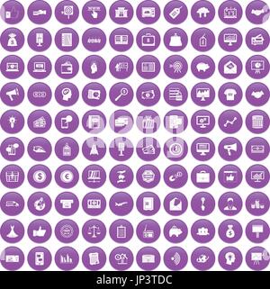 100 e-commerce icons set purple Stock Vector