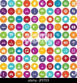 100 ride icons set color Stock Vector