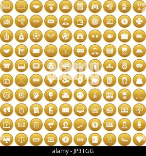 100 sweepstakes icons set gold Stock Vector