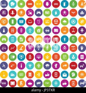 100 robot icons set color Stock Vector