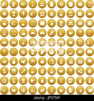 100 tea cup icons set gold Stock Vector