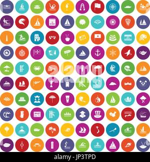 100 sailing vessel icons set color Stock Vector