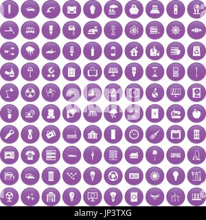 100 electricity icons set purple Stock Vector