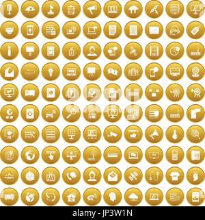 100 telecommunication icons set gold Stock Vector