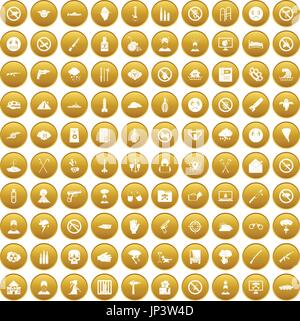 100 tension icons set gold Stock Vector
