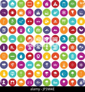 100 scenery icons set color Stock Vector