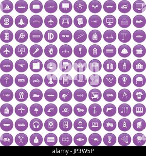 100 engineering icons set purple Stock Vector