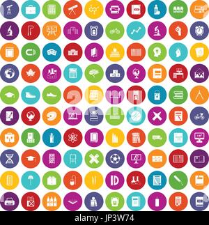 100 school icons set color Stock Vector