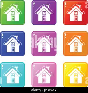 Small snowy cottage set 9 Stock Vector