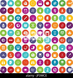 100 science icons set color Stock Vector