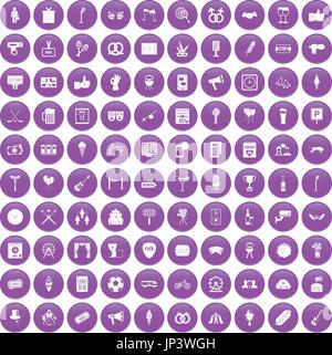 100 events icons set purple Stock Vector
