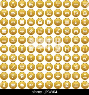 100 virtual icons set gold Stock Vector