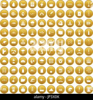 100 water supply icons set gold Stock Vector