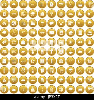 100 windows icons set gold Stock Vector