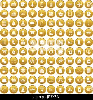 100 winter shopping icons set gold Stock Vector