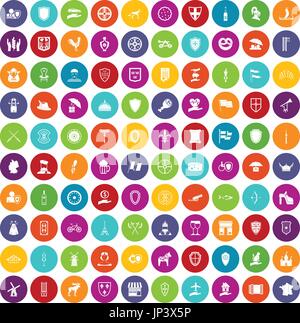 100 shield icons set color Stock Vector