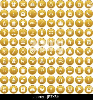 100 woman happy icons set gold Stock Vector