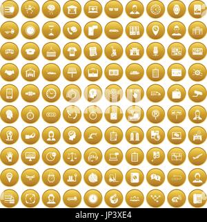 100 working hours icons set gold Stock Vector