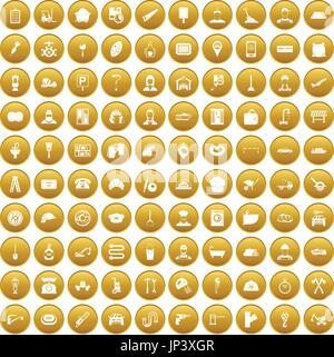100 working professions icons set gold Stock Vector